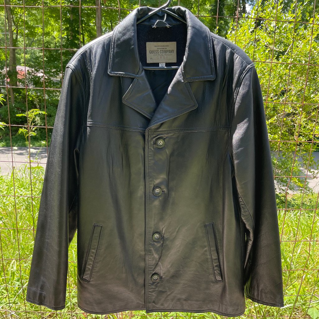 Guess By Marciano Men’s Genuine Black Leather Jacket Slim Moto Style